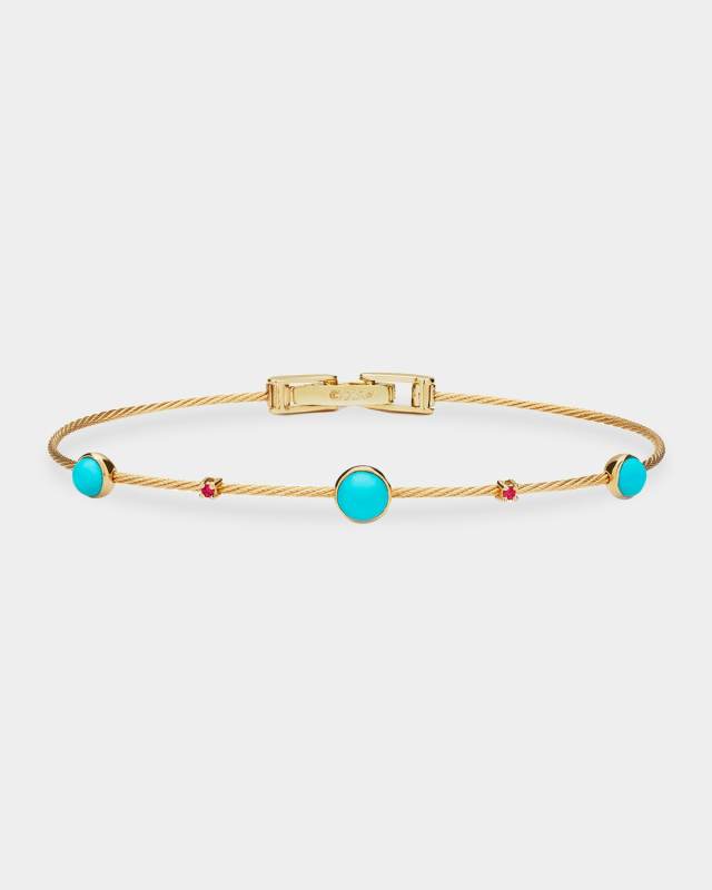 Turquoise & Ruby Five-Station Wire Bracelet
